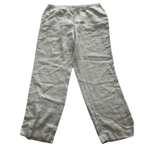 J. Jill 100% Linen Light Gray‎ Relaxed Fit Pants Vacation Luxury Women Size L